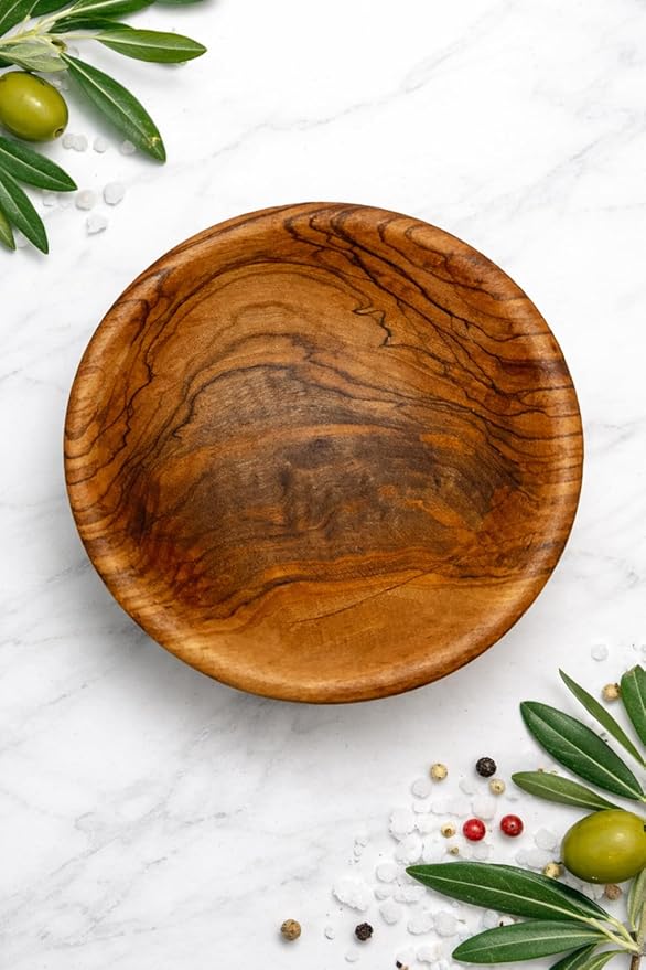 Zuluf Olive Wood Small Serving Bowl Plate Made in Bethlehem - Very Small 3.7 Inch Handcrafted Wooden Dish for Food Display, Snacks, Nuts, Dips, Appetizers & Rustic Kitchen Decor