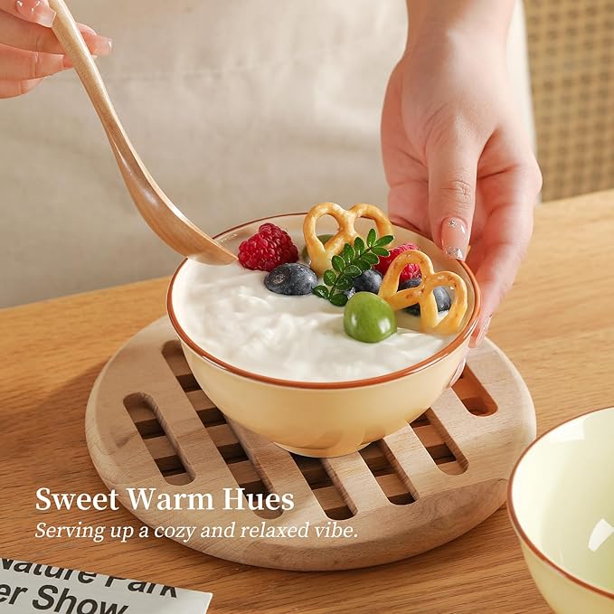 Ceramic Dessert Bowl Set of 6 - Small Porcelain Bowls for Rice, Snack, Ice Cream - Microwave and Dishwasher Safe - Assorted Candy Hue - 4.7 Inch - 10 OZ
