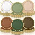 96 Pcs Woodland Green and Brown Paper Plates 9 Inch Gradient Scalloped Paper Disposable Dinner Dessert Plates for Birthday Wedding Bridal Party Supplies, 6 Colors