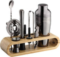 Mixology & Craft Cocktail Shaker Set with Bamboo Stand - Professional 18oz 10-Piece Bartender Kit - Complete Bar Set & Cocktail Mixer Kit for Home (Gunmetal)