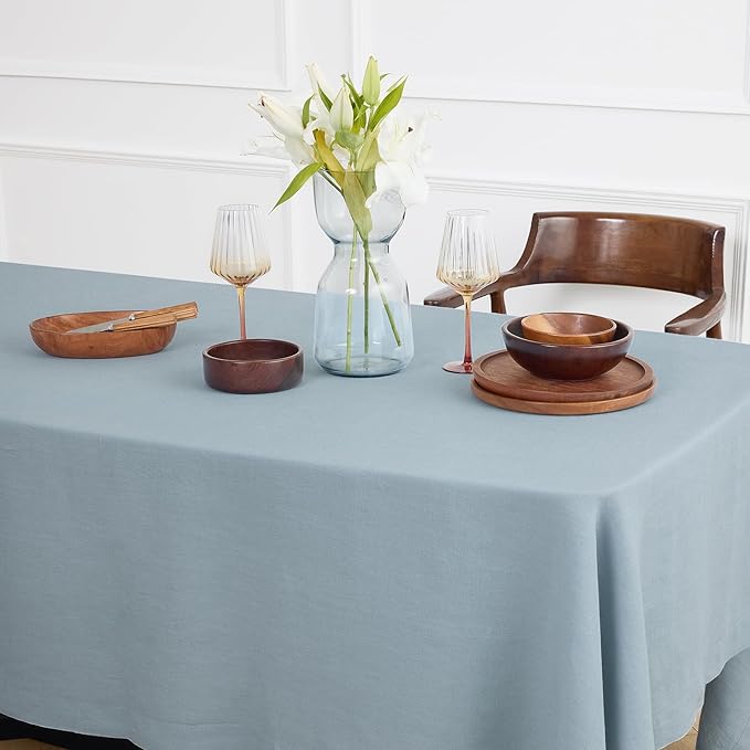 Solino Home Dusty Blue Linen Tablecloth 70 x 120 Inch - 100% Pure Linen Table Cloth for Rectangle Tables - Sonoma, Machine Washable Tablecloth for Winter, Spring, Easter