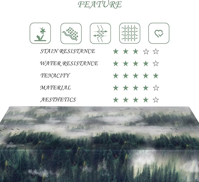 54x78 Inch Nature Rectangular Tablecloth Bird Fog Pine Tree Dreamland Table Cloth Waterproof Durable Table Cover for Holiday Picnic Outdoor BBQ Decor