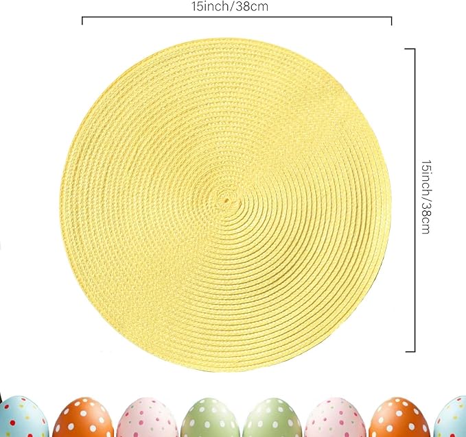AHHFSMEI Round Braided Placemats 15 Inch Round Table Mats for Dining Tables Natural Woven Heat Resistant Place mats Set of 6 (Light Yellow,6)