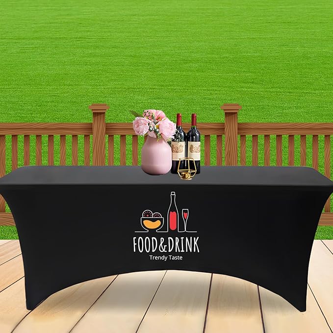Personalized Table Cloth with Logo Image Customized Tablecloth 4FT/5FT/6FT/8FT Spandex Customized Table Cover Promotional Business Tradeshow Events Birthday Party Wedding (6FT Spandex(Open back))