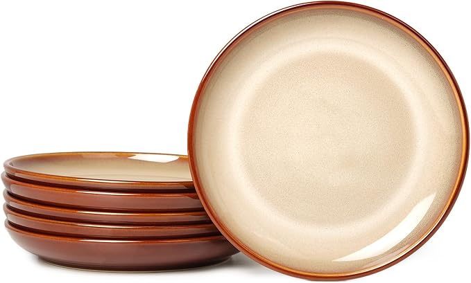Stoneware Plates Set of 6, 8 Inch Handmade Reactive Glaze Ceramic Set for Dessert, Salad, Appetizer, Small Dinner Plates, Microwave & Dishwasher Safe, Highly Chip and Crack Resistant