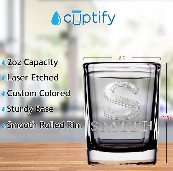 Personalized Glasses Set of 2 Initial and Name 2oz Etched Square Shot Glass Engraved with Custom Text Birthday Gift for Men and Women
