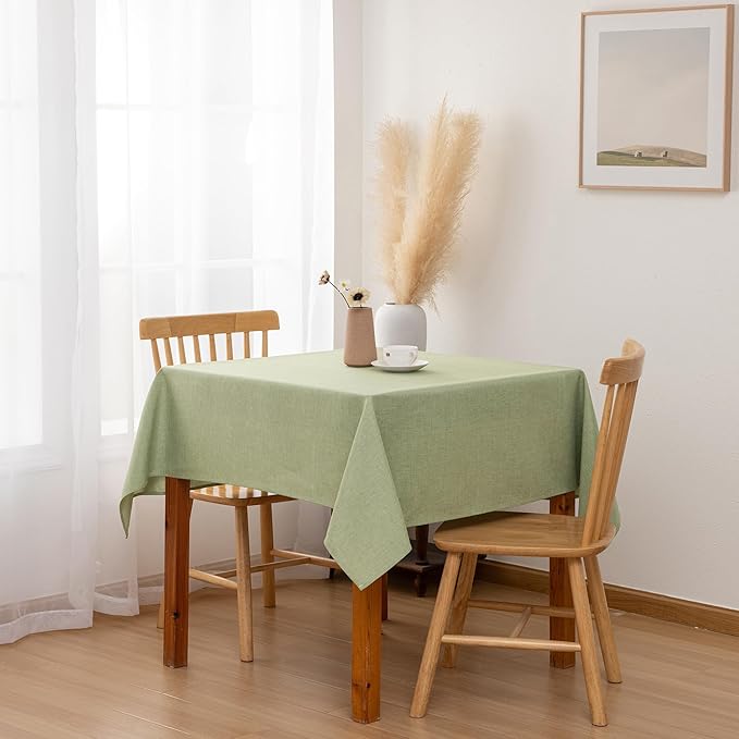 Hiasan 2 Pack Faux Linen Square Tablecloth - Wrinkle and Stain Resistant Washable Table Cloth for Kitchen Dining Room Holiday Table Cover for Party Dinner, Green, 70 x 70 Inch