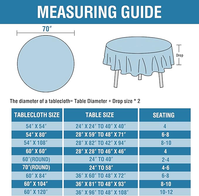 H.VERSAILTEX Linen Textured Table Cloths Round 70 Inch Premium Solid Tablecloth Spill-Proof Waterproof Table Cover for Dining Buffet Feature Extra Soft and Thick Fabric Wrinkle Free, Aqua