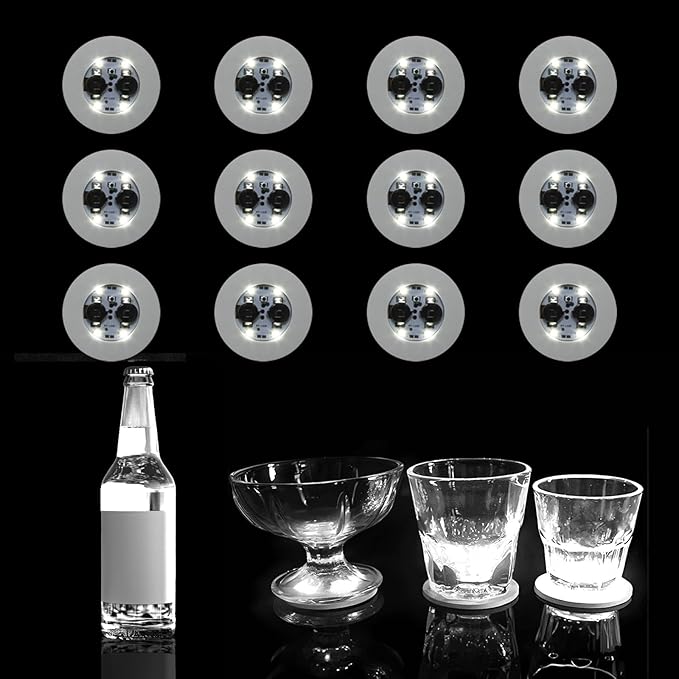 12 pcs LED Coaster, Bottle Lights for Liquor Bottles, Sticker Lights for Wine Liquor Bottle, Club, Bar, Party
