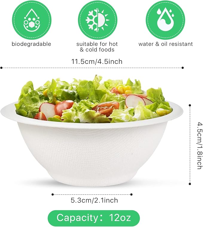 300 Pcs 8oz Paper Bowls,Heavy Duty Disposable Bowls Compostable Paper Bowls, White Biodegradable Bowls for Ice Cream, Salad,Dessert,Parties - Catering Supplies
