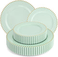 EI 60pcs Green Plastic Plates with Gold Rim,Disposable Heavy Duty Sage Green and Gold 10.25" Dinner & 7.5" Dessert Plastic Plate for Birthday,Afternoon Tea,Wedding,Spring,Valentine's Day,Easter