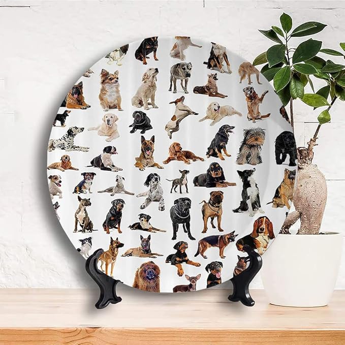 Decorative Plates, Dog Lover Print Ornament, Austratlian Shepherd Pet Italian Mastiff, 6 Inch, Kitchen Wall Decor, Brown Black