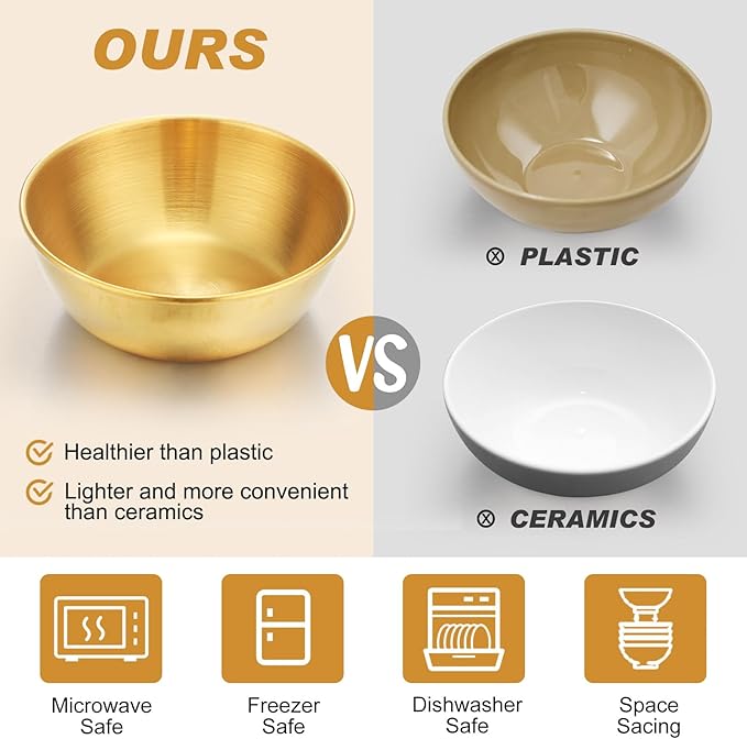 Tanlade 50 Pcs Metal Sauce Bowls 3.2 Inch Round Stainless Steel Seasoning Dishes Cups Mini Saucers Plates Small Sushi Dipping Bowls for Prep Ramekins Kitchen Party Supplies(Gold)