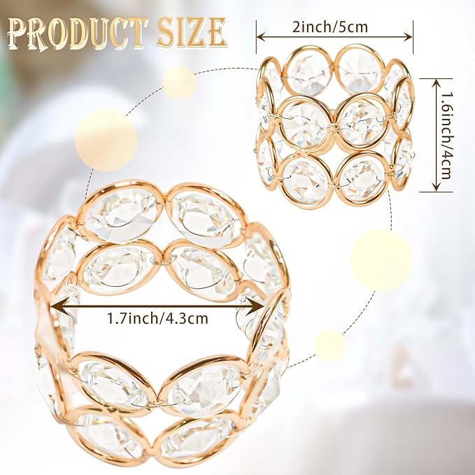 Crystal Metal Napkin Rings Set, Elegant Wedding/Party Table Decor, Shiny Holiday Dinner Accessories Bulk, Bridal Shower Gift, Anniversary, Christmas, Home Decor Essentials (Gold, 6-Pcs)