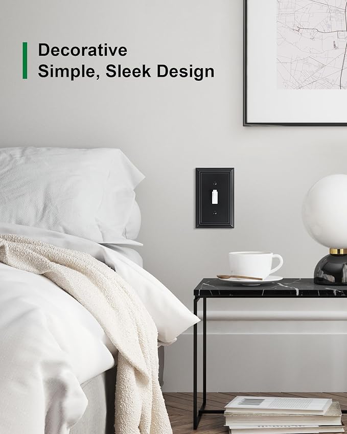 4-Pack Single Toggle Light Switch Cover Plate, Durable Natural Bamboo Fiber Decorative Switch Plate Covers, Matte Black 1 Gang Wall Plate, Corrosion Resistant