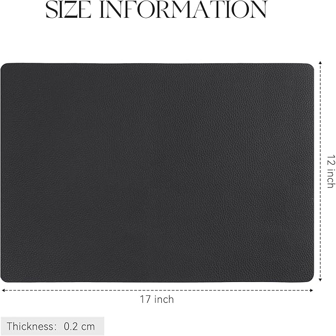 MOSAYT Vinyl Placemats Set of 4, Heat Resistant Place Mats 100% Waterproof Washable & Wipeable Faux Leather Reversible Table Mats for Kitchen Dining Party Indoor Outdoor, 12" x 17", Black