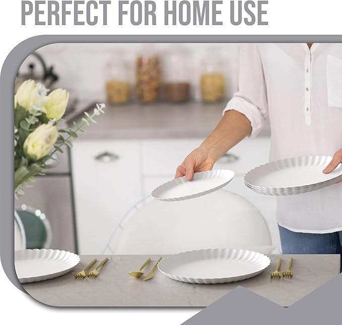 Trendables Floral Paper Plates 8.5 Inch & 10.5 Inch 40 Pcs Dinner Plate Set Fancy Disposable Plates for Party for 20 Guests 20 X 8 & 20 X 10 Large & Small Paper Plate Set for Parties Snow