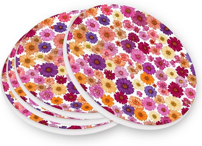 Coasters for Drinks Coaster Drink Set Decorative Coffee Table Desk Cup Mat Spring Cute Cork Bar Backing Round Home Decor Red Purple Yellow Daisy38