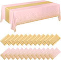 Breling 24 Pack Pink and Gold Disposable Plastic Tablecloths and Satin Table Runner Set, 54 x 108 Inch Tablecloth, 12 x 108 Inch Table Runners for Wedding Graduation Birthday Baby Shower
