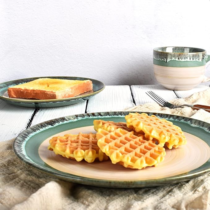 Bosmarlin Stoneware Dinner Plates, 8.5 inches, Set of 4 for Salad, Pasta, Dessert, Microwave and Dishwasher Safe (Green, 8.5 in)