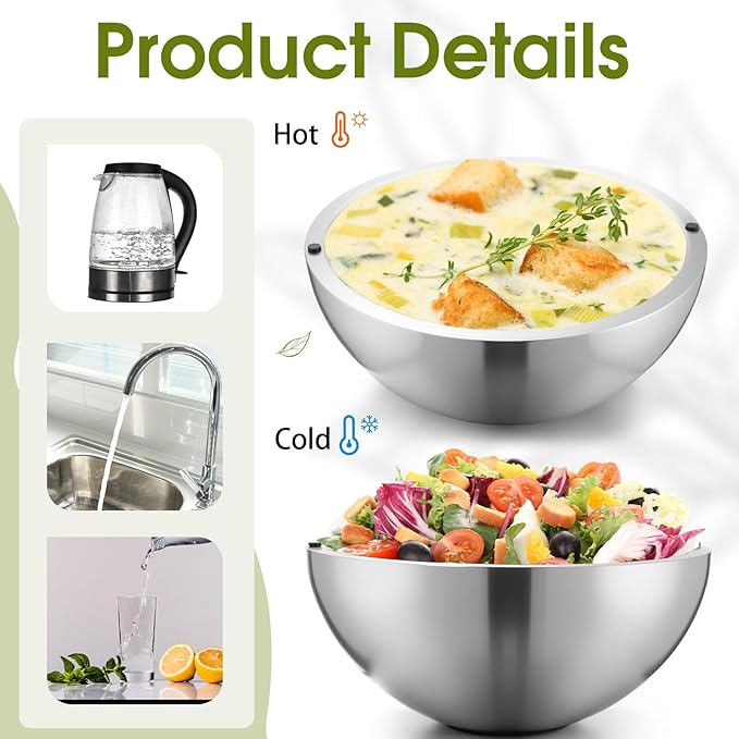 Honeydak 2 Pack 35 oz 70 oz Dip Chiller Bowl Stainless Steel Double Walled Insulated Ice Serving Bowl for Parties Salsa, Guacamole, Condiments, Sauces, Salad & Food Hot or Cold