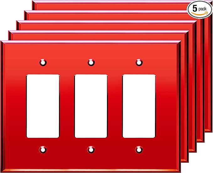 LIDER Reflective Acrylic Decorator Wall Plate, Mirrored Light Switch Plate, Plexiglass Outlet Cover, Acrylic Glass, Oversized 3-Gang 5.25" x 7.06", LWP-33O-ARD5P, Red, 5 Pack