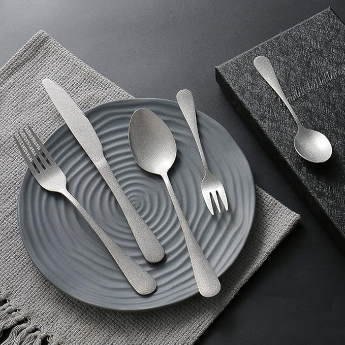 Matte Silverware Set for 16 Stainless Steel Flatware Set Vintage Style Delicate Cutlery Utensils 80 Piece Include Knives Forks and Spoons Tableware Set for Home Kitchen Wedding Restaurant