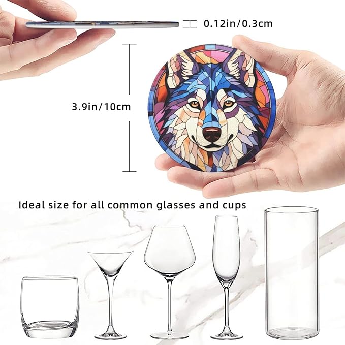 Drink Coaster Set of 6, Siberian Husky Dog Mom Lover Gift,Leather Drink Coasters with Holder,6 Pack Cup/Bar/Drink Coasters for Table/Drinks/Coffee Protection Housewarming Gift