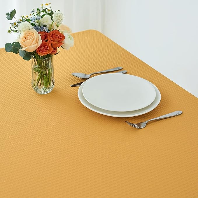 maxmill Weaved Texture Rectangle Tablecloth Water Resistant Wrinkle Free Spill-Proof, Soft Table Cloth for Dining Room Decoration, Banquet Parties Event Holiday Dinner, 60 x 84 Inch Ochre Yellow