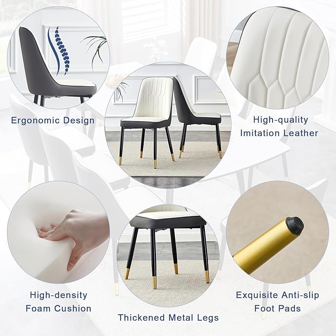 Extendable Dining Table Set for 8, 55'' to 78.8'' Rectangular Thickened Sintered Stone Kitchen Table with 8 Upholstered Chairs, Modern Space Saving 9-Piece Dinner Table Set