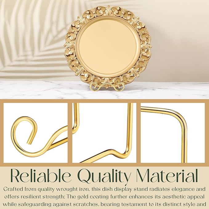 Baderke Wrought Iron Bowl Deep Platter Stand Detachable Metal Scroll Display Rack Easel Metal Bowl Display Stand Decorative Holder Dish Picture Easel(Gold,1 Pcs)