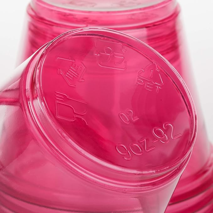 Golden Apple, 9oz-50sets Pink Red Plastic Cups with Clear Flat no Hole lids…