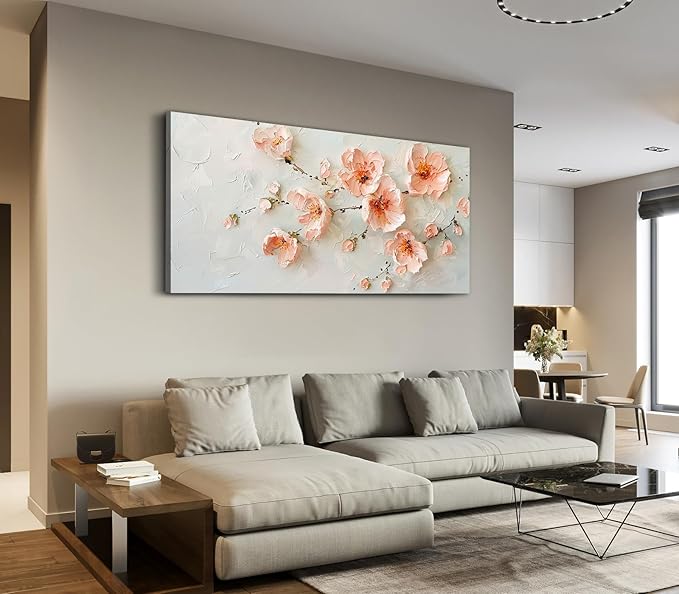 ADJUVANT Wall Art Impressionist Pink Floral 60"L x 30"W, Cherry Blossoms Canvas Painting Soft Petals Artwork Pastel Tones Prints Spring Flowers Wall Decor for Living Room Bedroom Bathroom Home Office