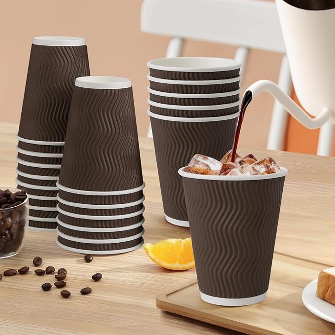 150 Pack 8 oz Coffee Cups, Disposable Corrugated Insulated Ripple Wall Paper Coffee Cups 8 OZ for Hot or Cold Drinks Office Home Cafe Party Travel (Brown)