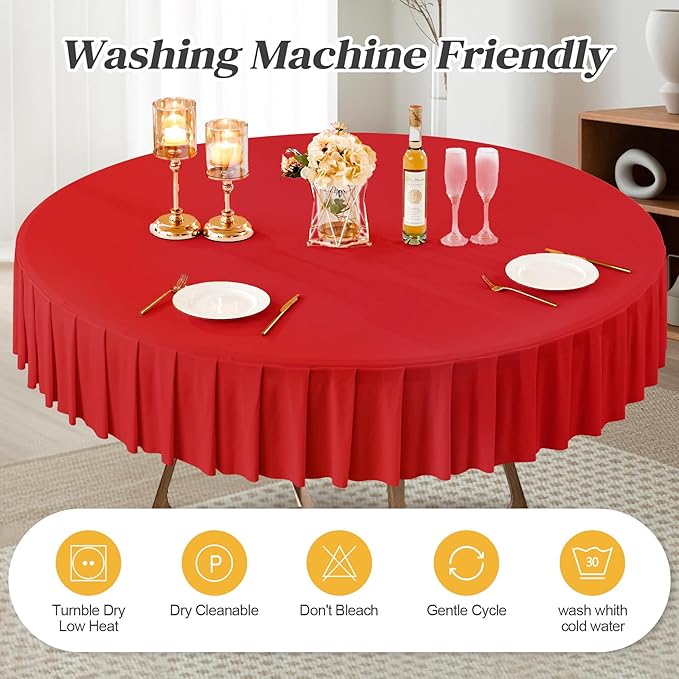 6 Pack Red Spandex Round Tablecloths for 60 Inch Tables, Stretchy Fitted 5FT Cloths, Wrinkle-Free Cover With Skirt for Wedding Party Dining Banquet