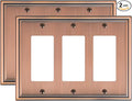 2-Pack Decorative Tripple Decorator Outlet Cover Plate, Durable Zinc Alloy Antique Copper Wall Plates for Electrical Outlet, Receptacle, GFCI Outlet, Dimmer Switch, 3-Gang Corrosion Resistant