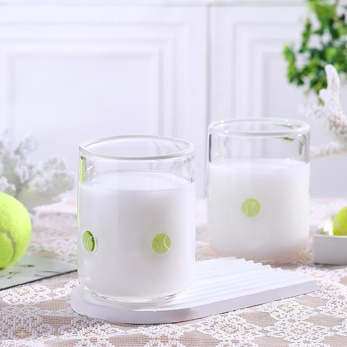 Icon Juice Glasses, 14oz Stemless Wine Drinking Juice Glass Cup for Valentine Party Supplies Gift(2 Pcs,Tennis Ball)