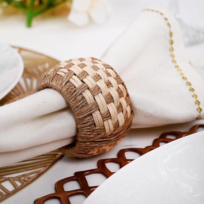 Rattan Napkin Rings Set of 12 – Handmade Napkin Ring Holders for Dining Table, Parties & Family Gatherings, Elegant Tabletop Décor for Weddings, Dinners & Events