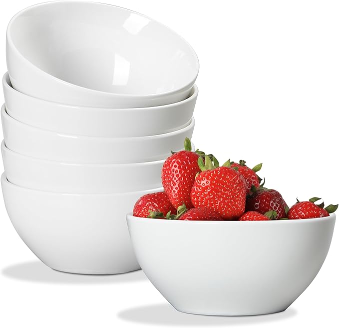 ONEMORE White Ceramic Bowls Set of 6, 24 oz Soup and Cereal Bowl- Microwave & Dishwasher Safe, Porcelain Dinner Bowls, Individual Salad Serving Bowl, Deep Interior, Scratch-Resistance, Stackable