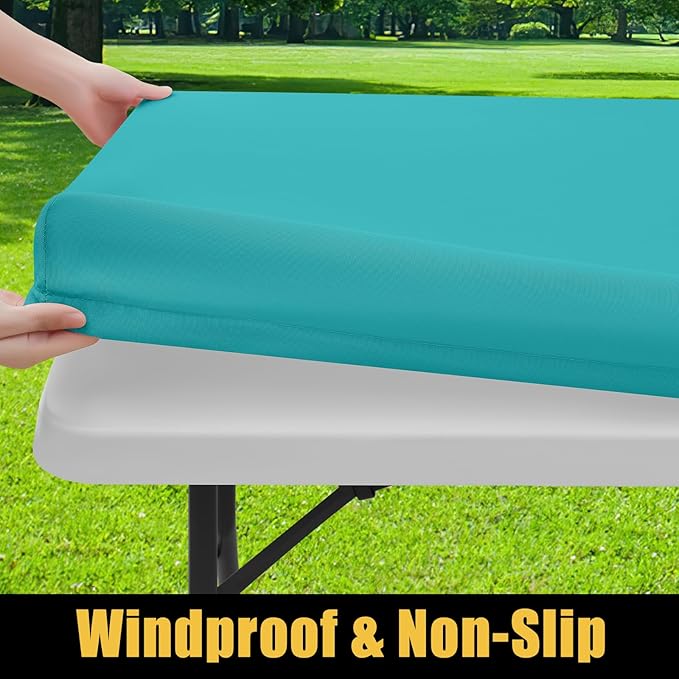 Smiry Rectangle Picnic Table Cloth, Waterproof Elastic Fitted Tablecloths for 5 Foot Tables, Washable Polyester Table Cover for Camping, Indoor and Outdoor (Turquoise, 30"x60")