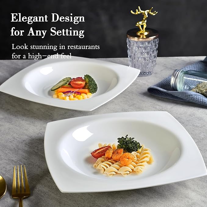 JWANGYUDG-White Square Dinner Plates Set of 6, 10 Inch Fine Bone China Ceramic Plates, Oven & Microwave Safe Scratch Resistant Large Dinner Plates for Home Party