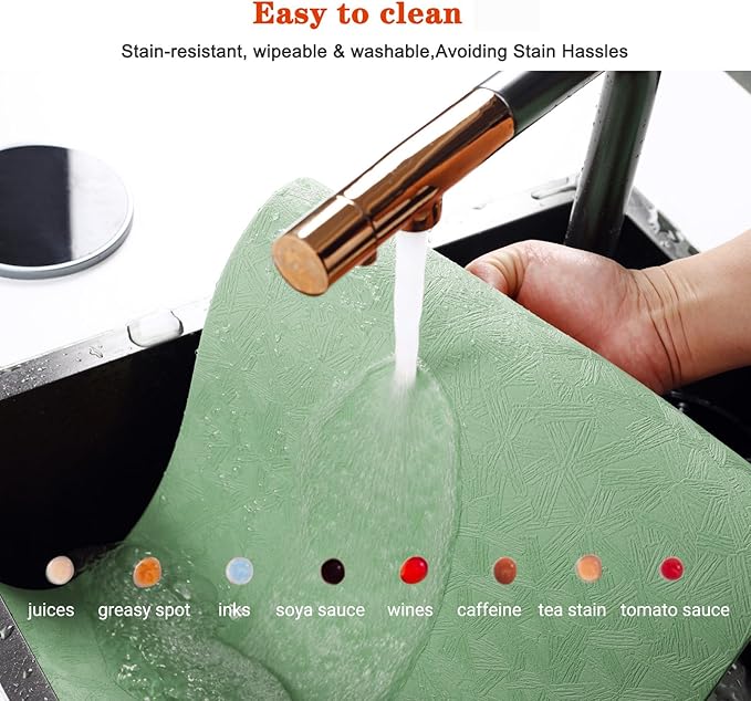 Vinyl Placemats Set of 12 Heat Resistant Easy Clean Non-Slip Place Mats for Dining Table Faux Leather Waterproof Stain Resistant Wipeable Washable PVC Table Mats(12, Green)