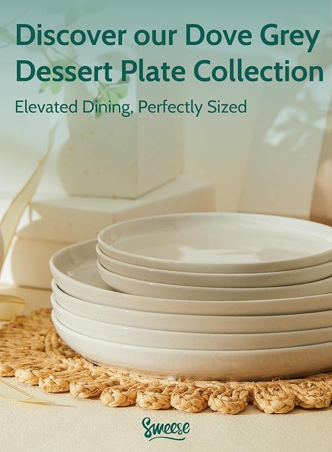 Sweese Porcelain Dessert Plates 7.4 Inch Set of 6 - Dove Gray Salad Plates, Dishwasher Microwave Safe, Smooth Glaze