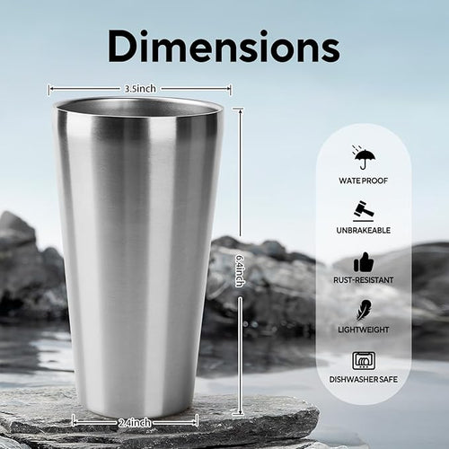 5 Pcs 18.6 oz Small Metal Cup, Double Wall Vacuum Stainless Steel Insulated Cup, Reusable Camping Cups Unbreakable Indoor Outdoor for Party, Home, Office, BBQ, Silver