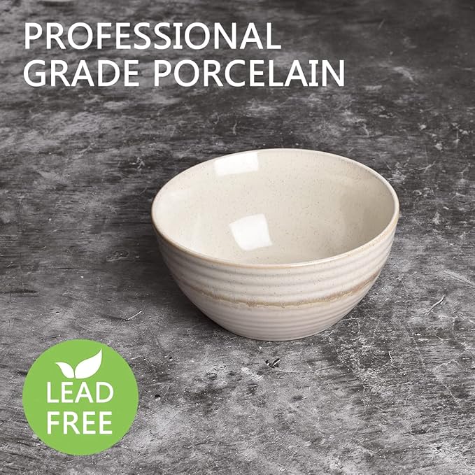 Bosmarlin Ceramic Cereal Bowl Set of 4, 26 Oz, Soup Bowl for Oatmeal, Salad, Dishwasher and Microwave Safe, Reactive Glaze (Beige, 6 in)