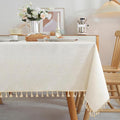 JIALE Textured Tablecloths, Heavy Duty Cotton Linen Farmhouse Table Cloth Rectangle Table, Waterproof Wrinkle-Free Rectangle Tablecloth for Kitchen, Dining, Parties, 55"x90", Ivory