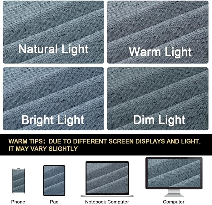 PrinceDeco 100% Blackout Linen Textured Curtains for Living Room Black Out Curtains 96 Inch Long 2 Panels Set Grommet Room Darkening Curtains & Drapes Boho Home Decor for Bedroom,52 X 96In,Stone Blue