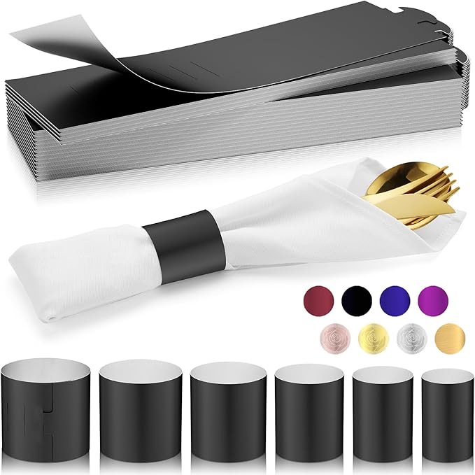 Christmas Napkin Rings Set of 200, 2 Colors in 1, Reusable Adjustable Napkin Bands for Holiday Parties, Wedding, Thanksgiving Table Decor, Waterproof Tear-Proof (Black) Great Gift Idea