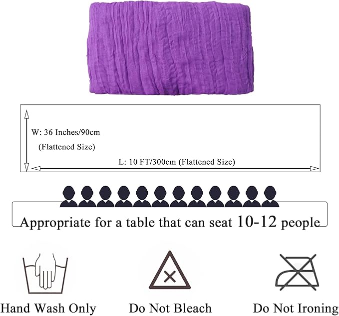 FUHSY 5 Pack 10FT Gazue Cheesecloth Fabric Table Runner Bulk Lilac Rustic Vintage Party Table Runner 36x120 Inch Light Purple Linen Cheese Cloths Table Cloth Romantic Wedding Table Cover Overlay