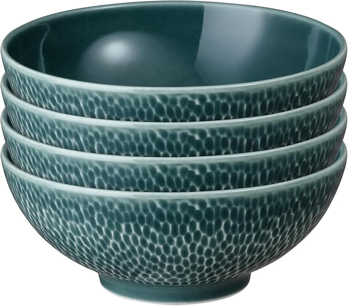 Denby - Carved Green Cereal Bowls Set of 4-6.75 Inch - Dishwasher Microwave Oven Safe - Uniquely Textured Porcelain Cereal Bowls - Scratch Chip Resistant